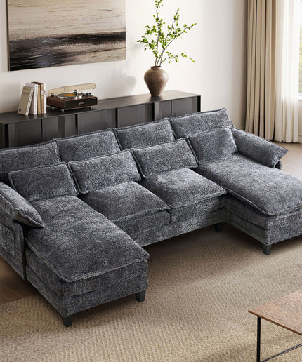 JONPONY 109" Modular Sectional Sofa,Boucle Couch Set,U-Shaped Sleeper Sofa for Living Room,Grey