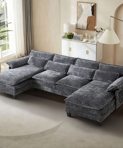 JONPONY 109" Modular Sectional Sofa,Boucle Couch Set,U-Shaped Sleeper Sofa for Living Room,Grey