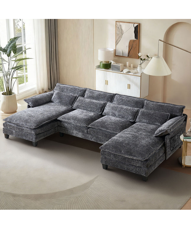 JONPONY 109" Modular Sectional Sofa,Boucle Couch Set,U-Shaped Sleeper Sofa for Living Room,Grey