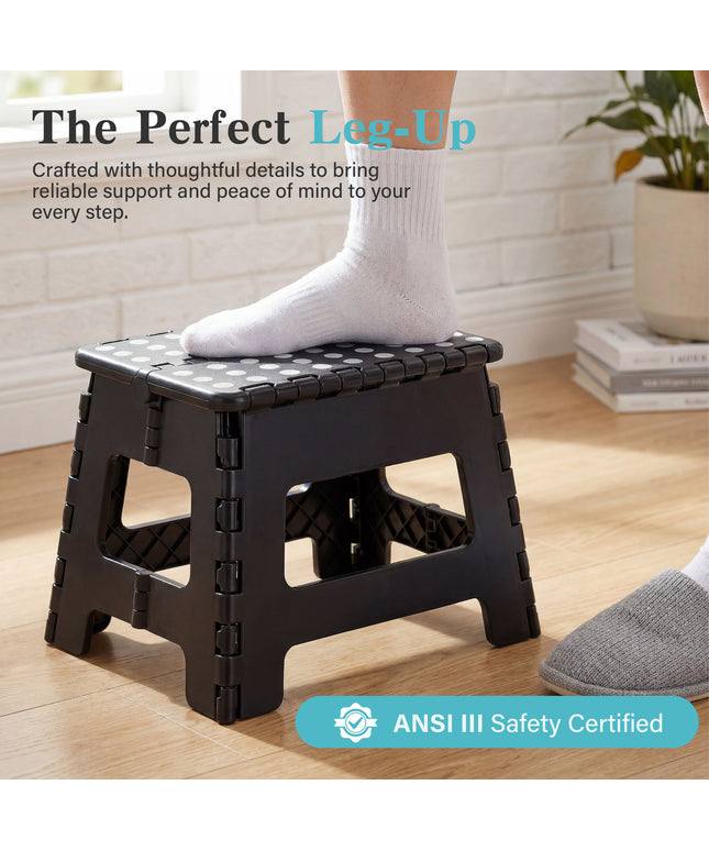 JONPONY Folding Step Stool - 9"Lightweight Step Stool is Sturdy Enough to Support and Safe Enough. Opens Easy with One Flip. Great for Kitchen, Bathroom, Bedroom