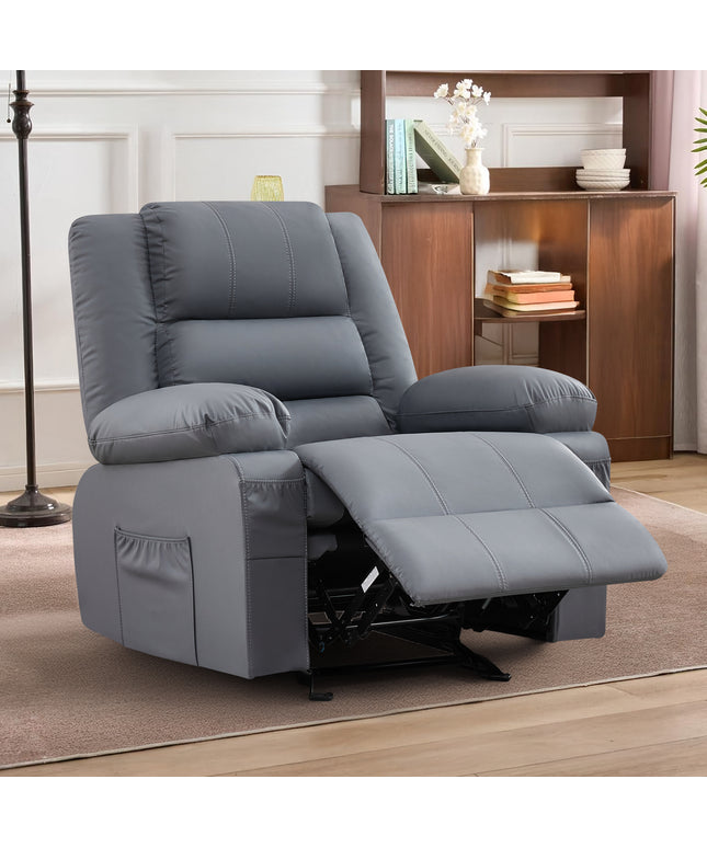 JONPONY Home Modern Comfort Reclining Chair,Elderly Single Rocker Sofa with Side Pocket for Bedroom Home Theater,Grey