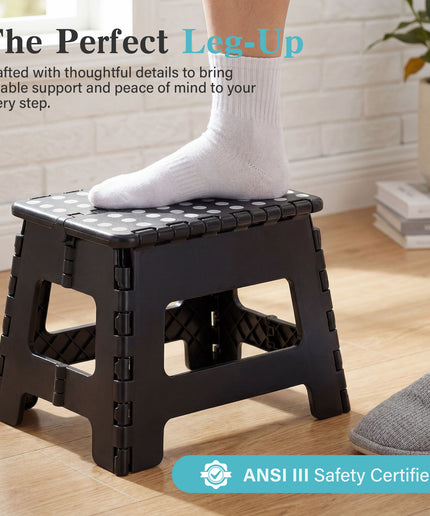 JONPONY Folding Step Stool - 9"Lightweight Step Stool is Sturdy Enough to Support and Safe Enough. Opens Easy with One Flip. Great for Kitchen, Bathroom, Bedroom