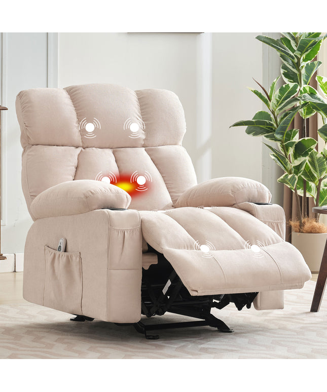 JONPONY Manual Recliner Chair with Heat Therapy and Massage Function, Heavy Duty Reclining Mechanism Massage Chair, Elderly Single Rocker Sofa with Cup Holders for Bedroom Home Theater,Grey, B1273