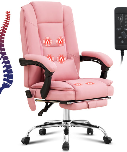 JONPONY Big and Tall Office Chair 500LBS Executive Office Chair Massage and Footrest Ergonomic Computer Desk Chair Reclining High Back Leather Office Chair Lumbar Back Support Swivel Rolling,Black