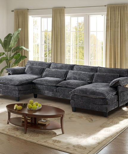 JONPONY 109" Modular Sectional Sofa,Boucle Couch Set,U-Shaped Sleeper Sofa for Living Room,Grey