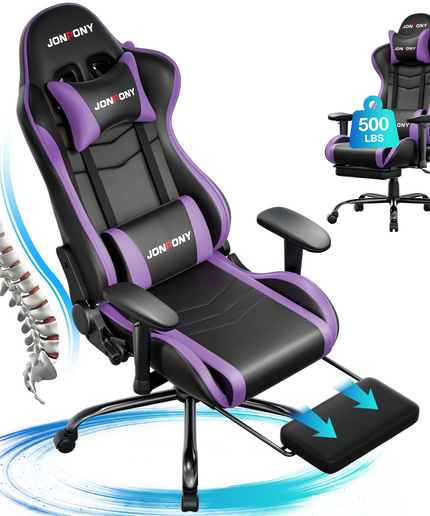 JONPONY Big and Tall 500LBS Gaming Chair, Ergonomic Design, Gamer Chair PU Leather with Footrest and Lumbar Support, High Back Office Chair Support 8 Hours Long Sitting, Computer Chair,Red