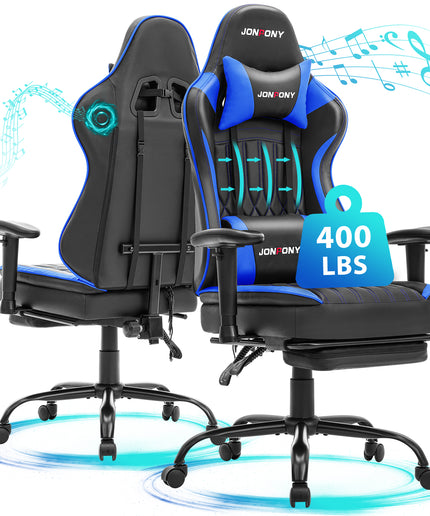 JONPONY Big and Tall 400lbs Gaming Chair with Bluetooth Speakers, Gamer Chair with Footrest and Lumbar Support & 360-Swivel Seat, Ergonomic Gamer Chair with Headrest, Red