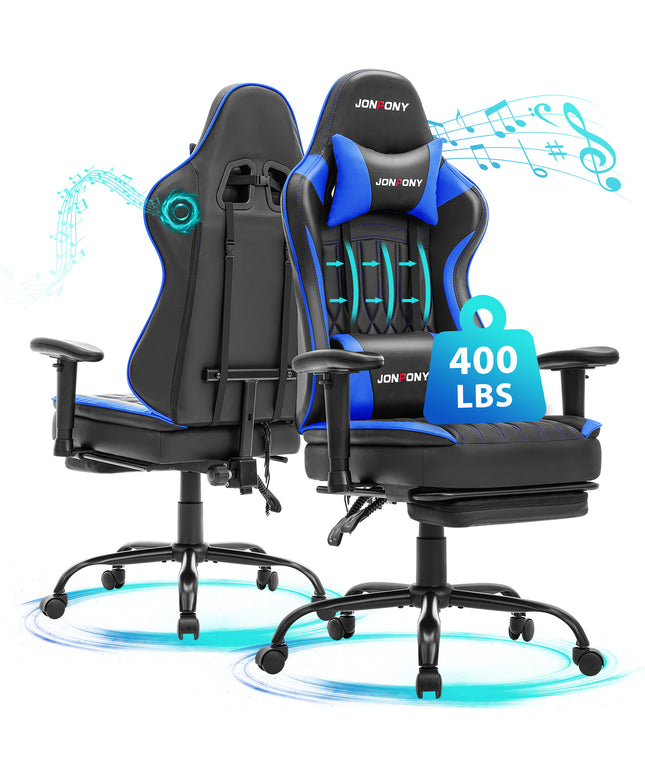 JONPONY Big and Tall 400lbs Gaming Chair with Bluetooth Speakers, Gamer Chair with Footrest and Lumbar Support & 360-Swivel Seat, Ergonomic Gamer Chair with Headrest, Red