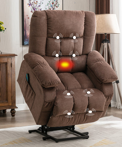 JONPONY Power Lift Recliner Chair Recliners for Elderly with Heat and Massage Recliner Chair for Living Room with Infinite Position and Side Pocket,USB Charge Port,Brown