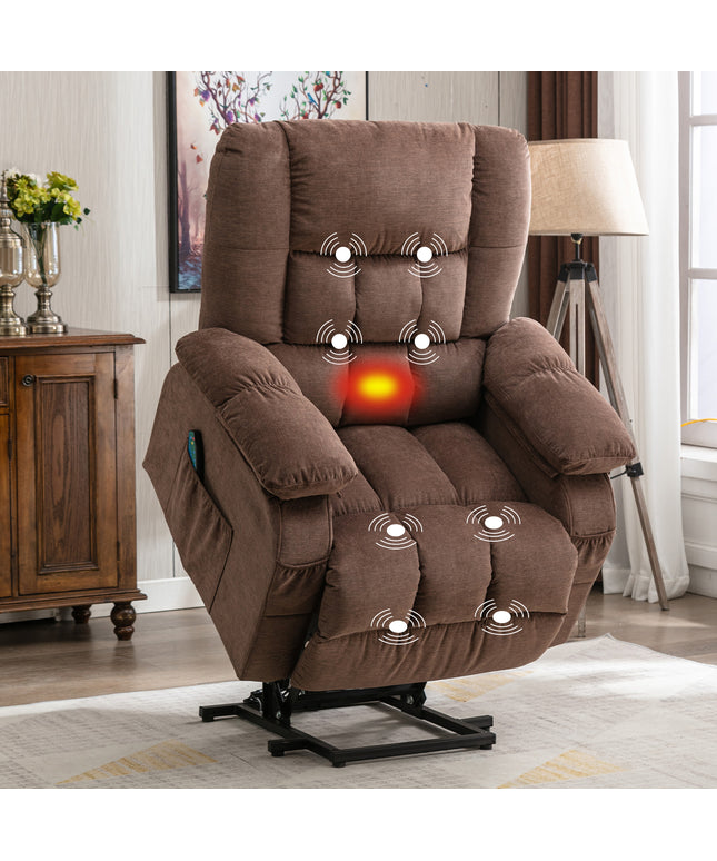 JONPONY Power Lift Recliner Chair Recliners for Elderly with Heat and Massage Recliner Chair for Living Room with Infinite Position and Side Pocket,USB Charge Port,Brown