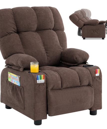 JONPONY Kids Recliner Chair, Push Back Toddler Recliner with Cup Holders & Side Pockets，Adjustable Footrest & Headrest Kids Sofa for Boys Girls 3+ Age Group, Children's Bedroom Furniture, Grey