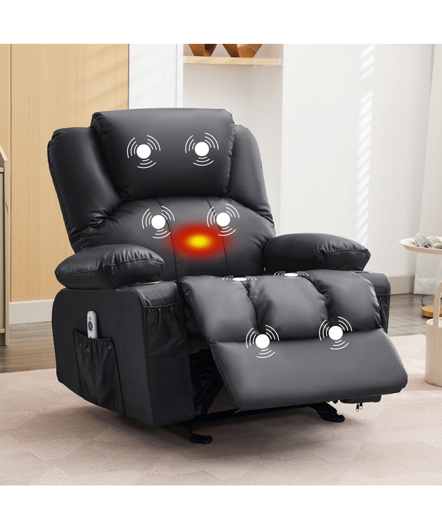 JONPONY Massage Swivel Rocker Recliner Chair with Vibration Massage and Heat Ergonomic Lounge Chair for Living Room with Rocking Function and Side Pocket, 2 Cup Holders, USB Charge Port,Black