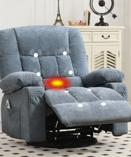 JONPONY Manual Recliner Chair with Heat Therapy and Massage Function, Heavy Duty Reclining Mechanism Massage Chair, Elderly Single Rocker Sofa with Cup Holders for Bedroom Home Theater,Grey