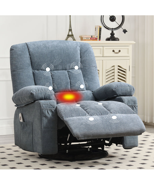 JONPONY Manual Recliner Chair with Heat Therapy and Massage Function, Heavy Duty Reclining Mechanism Massage Chair, Elderly Single Rocker Sofa with Cup Holders for Bedroom Home Theater,Grey