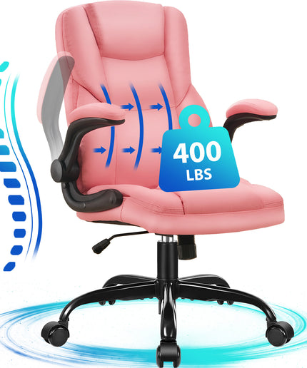 JONPONY Big and Tall Office Chair 400LBS Wide Seat Ergonomic Computer Desk Chair High Back Executive Leather Chair Adjustable Task Chair Lumbar Back Support 8 Hours Heavy Duty Design