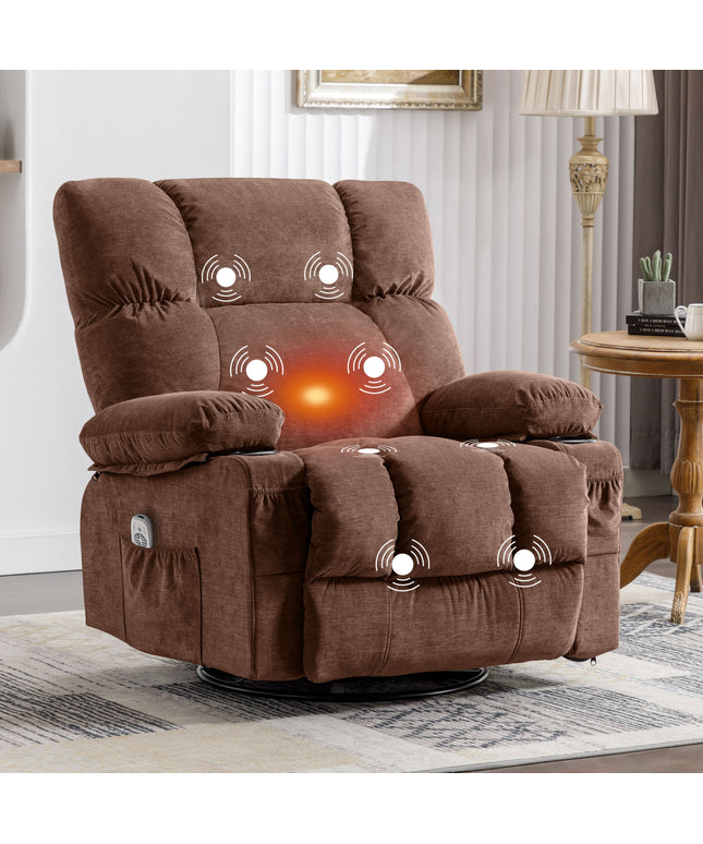 JONPONY Manual Recliner Chair with Heat Therapy and Massage Function, Heavy Duty Reclining Mechanism Massage Chair, Elderly Single Rocker Sofa with Cup Holders for Bedroom Home Theater,Grey