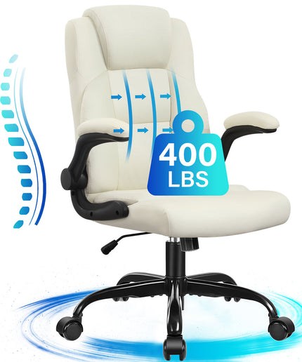 JONPONY Big and Tall Office Chair 400LBS Wide Seat Ergonomic Computer Desk Chair High Back Executive Leather Chair Adjustable Task Chair Lumbar Back Support 8 Hours Heavy Duty Design,9189,Black