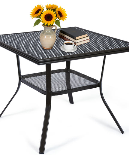 Jonpony 31" Square Outdoor Bistro Table, All-Weather PE Rattan Patio Side Table w/ Sturdy Metal Frame & Adjustable Foot Pads, Outdoor Wicker Dining Table for Poolside Backyard Garden Balcony