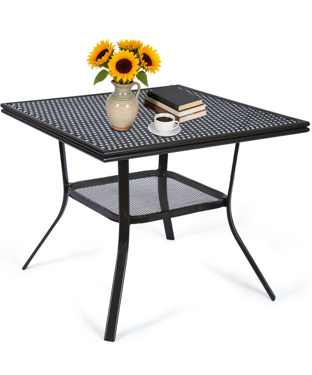 Jonpony 31" Square Outdoor Bistro Table, All-Weather PE Rattan Patio Side Table w/ Sturdy Metal Frame & Adjustable Foot Pads, Outdoor Wicker Dining Table for Poolside Backyard Garden Balcony