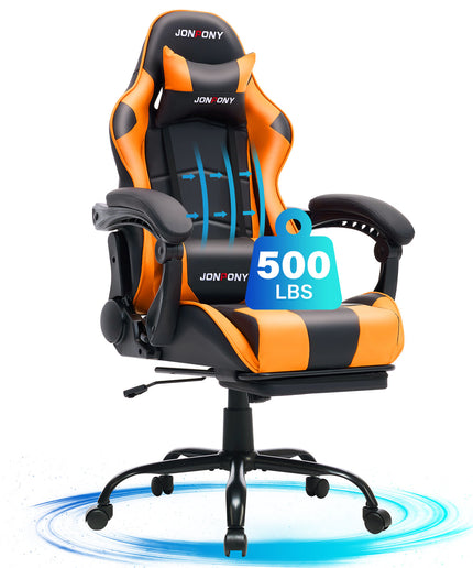 JONPONY Big and Tall 500LBS Gaming Chair, Ergonomic Design, Gamer Chair PU Leather with Footrest and Lumbar Support, High Back Office Chair Support, Long Sitting Computer Chair, Red