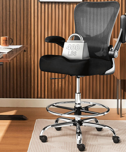 JONPONY 400LBS Drafting Chair, Tall Office Chair with Adjustable Lumbar Support&Footrest Ring, Comfy Extra Deep W-Shape Thicken Cushion, Breathable Mesh Standing High Desk Chair