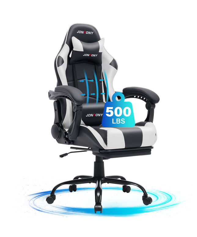 JONPONY Big and Tall 500LBS Gaming Chair, Ergonomic Design, Gamer Chair PU Leather with Footrest and Lumbar Support, High Back Office Chair Support, Long Sitting Computer Chair, Red