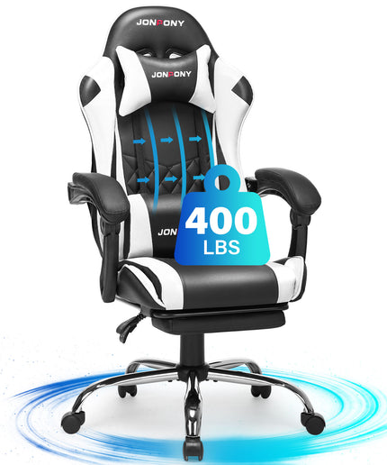 JONPONY Big and Tall 400LBS Gaming Chair, Ergonomic Design, Gamer Chair PU Leather with Footrest and Lumbar Support, High Back Office Chair Support 8 Hours Long Sitting, Computer Chair,Red