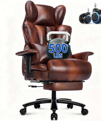 JONPONY Big and Tall Office Chair with Footrest, Executive Office Chair with Adjustable Lumbar Support, Dual Rubber Wheels, Ergonomic High Back Computer Chairs, Black