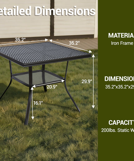 Jonpony 31" Square Outdoor Bistro Table, All-Weather PE Rattan Patio Side Table w/ Sturdy Metal Frame & Adjustable Foot Pads, Outdoor Wicker Dining Table for Poolside Backyard Garden Balcony