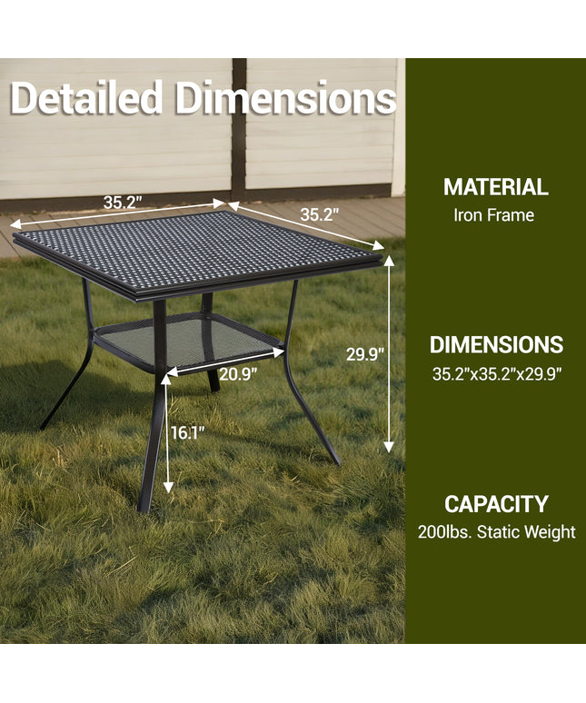 Jonpony 31" Square Outdoor Bistro Table, All-Weather PE Rattan Patio Side Table w/ Sturdy Metal Frame & Adjustable Foot Pads, Outdoor Wicker Dining Table for Poolside Backyard Garden Balcony