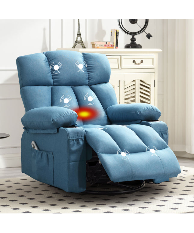 JONPONY Manual Recliner Chair with Heat Therapy and Massage Function, Heavy Duty Reclining Mechanism Massage Chair, Elderly Single Rocker Sofa with Cup Holders for Bedroom Home Theater,Grey, B1273