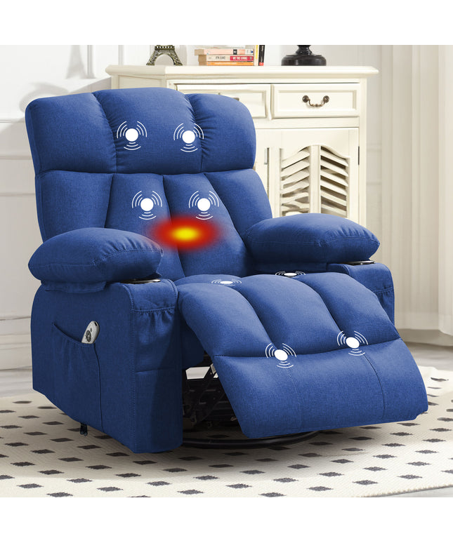 JONPONY Manual Recliner Chair with Heat Therapy and Massage Function, Heavy Duty Reclining Mechanism Massage Chair, Elderly Single Rocker Sofa with Cup Holders for Bedroom Home Theater,Grey, B1273