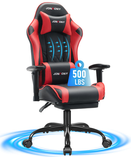 JONPONY Big and Tall 500LBS Gaming Chair, Ergonomic Design with 2D Armrests,PU Leather with Footrest and Lumbar Support, High Back Office Chair Support 8 Hours Long Sitting, Computer Chair