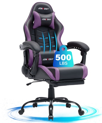 JONPONY 500LBS Big & Tall Gaming Chair, Ergonomic High-Back Gamer Chair with Footrest Lumbar Support, PU Leather Office Computer Chair for Long Sitting, Red
