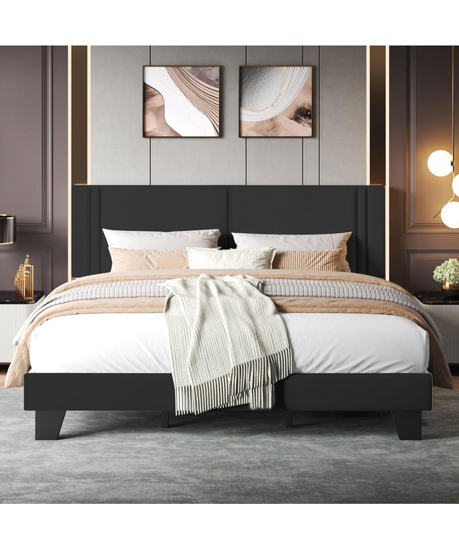 JONPONY Upholstered Full Headboard,Solid Wood Head Board with Linen Fabric,Adjustable Height Headboard from 37" to 51",Bed Frame Adapters,Headboard Only