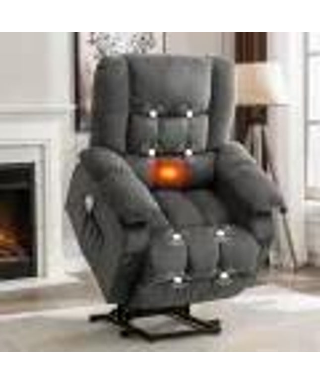 JONPONY Power Lift Recliner Chair for Elderly with Heat and Massage, Lay Flat Assist Recliner with Side Pocket for Living Room，Grey