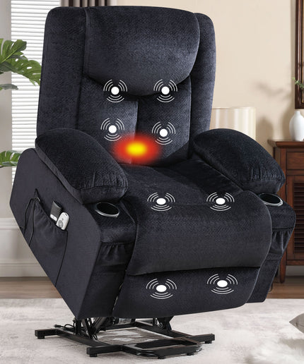JONPONY Power Lift Recliner Chair Recliners with Heat and Massage Recliner Chair for Living Room with Infinite Position and Side Pocket,USB Charge Port,Grey