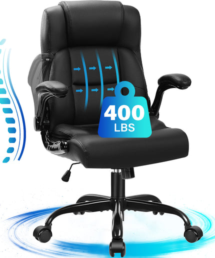 JONPONY Big and Tall Office Chair 400LBS Wide Seat Ergonomic Computer Desk Chair High Back Executive Leather Chair Adjustable Task Chair Lumbar Back Support 8 Hours Heavy Duty Design,9189,Black