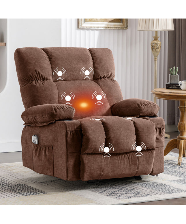 JONPONY Manual Recliner Chair with Heat Therapy and Massage Function, Heavy Duty Reclining Mechanism Massage Chair, Elderly Single Rocker Sofa with Cup Holders for Bedroom Home Theater,Grey