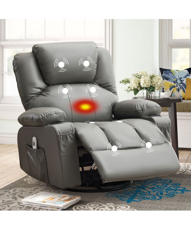 JONPONY Massage Swivel Rocker Recliner Chair with Vibration Massage and Heat Ergonomic Lounge Chair for Living Room with Rocking Function and Side Pocket, 2 Cup Holders, USB Charge Port,Black