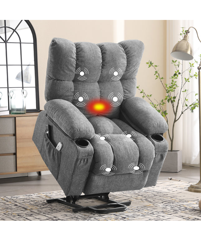 JONPONY Power Lift Recliner Chair for Elderly with Heat and Vibration Massage Recliner Chair with USB Charge Port for Living Room- Infinite Position, Side Pocket,Grey