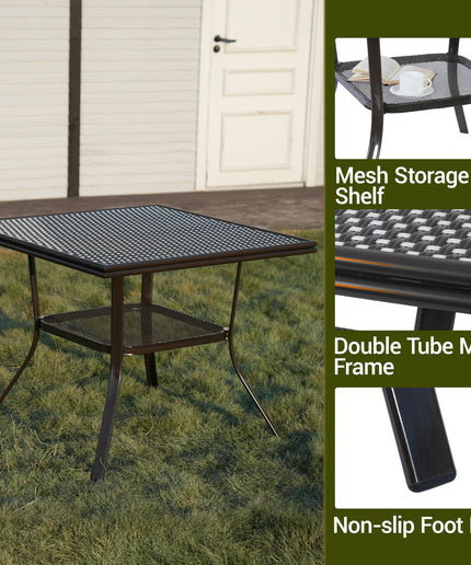 Jonpony 31" Square Outdoor Bistro Table, All-Weather PE Rattan Patio Side Table w/ Sturdy Metal Frame & Adjustable Foot Pads, Outdoor Wicker Dining Table for Poolside Backyard Garden Balcony