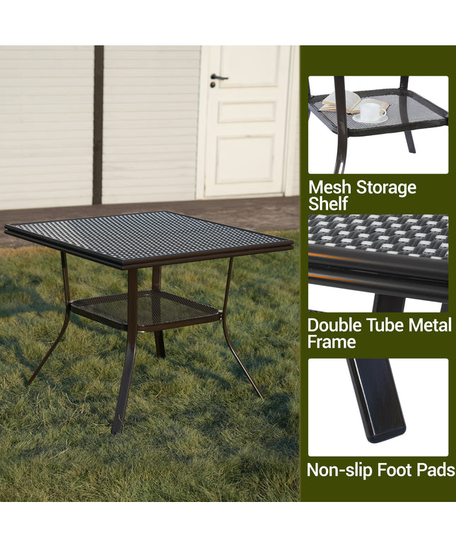 Jonpony 31" Square Outdoor Bistro Table, All-Weather PE Rattan Patio Side Table w/ Sturdy Metal Frame & Adjustable Foot Pads, Outdoor Wicker Dining Table for Poolside Backyard Garden Balcony
