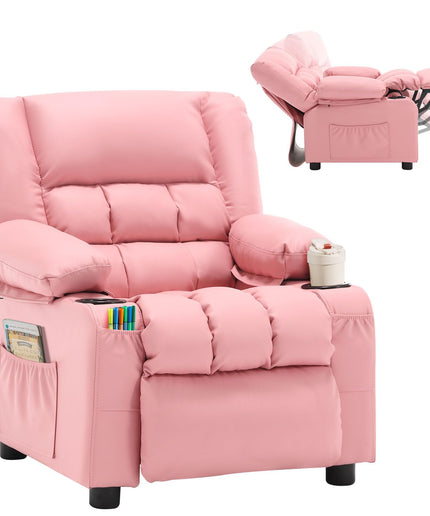 JONPONY Kids Recliner Chair,Push Back Toddler Recliner with Cup Holders & Side Pockets,Adjustable Footrest & Headrest Kids Sofa for Boys Girls 3+ Age Group, Grey