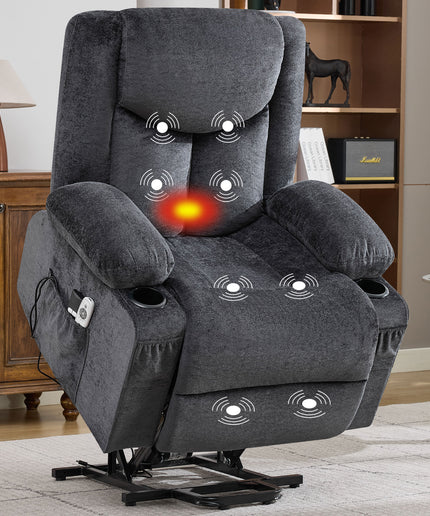 JONPONY Power Lift Recliner Chair Recliners with Heat and Massage Recliner Chair for Living Room with Infinite Position and Side Pocket,USB Charge Port,Grey