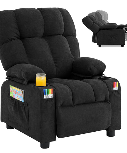 JONPONY Kids Recliner Chair, Push Back Toddler Recliner with Cup Holders & Side Pockets，Adjustable Footrest & Headrest Kids Sofa for Boys Girls 3+ Age Group, Children's Bedroom Furniture, Grey