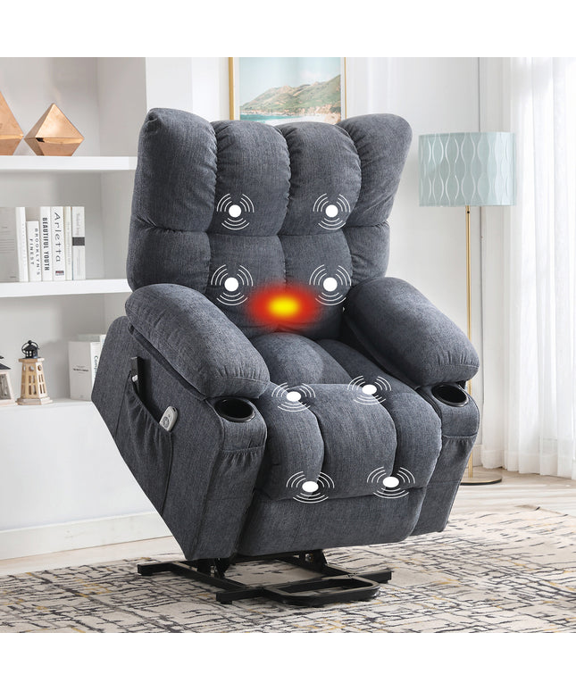 JONPONY Power Lift Recliner Chair for Elderly with Heat and Vibration Massage Recliner Chair with USB Charge Port for Living Room- Infinite Position, Side Pocket,Grey