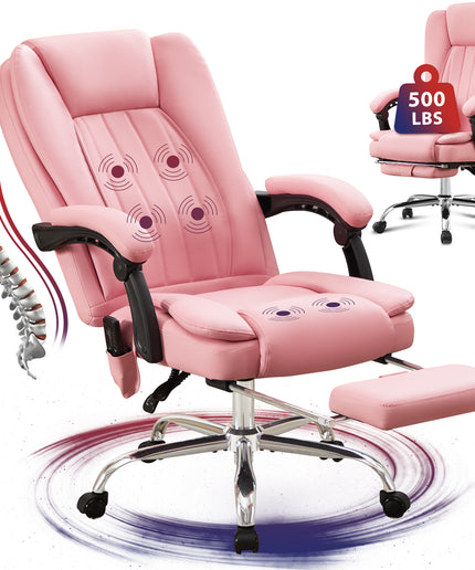 JONPONY Big and Tall Office Chair 500LBS Executive Office Chair Massage and Footrest Ergonomic Computer Desk Chair Reclining High Back Leather Office Chair Lumbar Back Support Swivel Rolling,Black