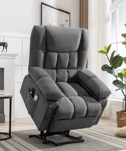 JONPONY Power Lift Recliner Chair for Elderly with Heat and Massage, Lay Flat Assist Recliner with Side Pocket for Living Room，Grey