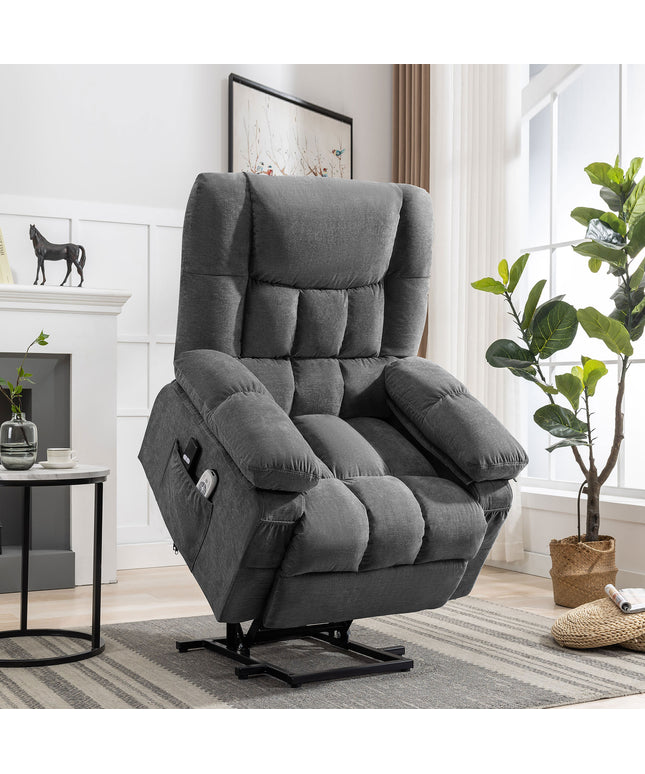 JONPONY Power Lift Recliner Chair for Elderly with Heat and Massage, Lay Flat Assist Recliner with Side Pocket for Living Room，Grey